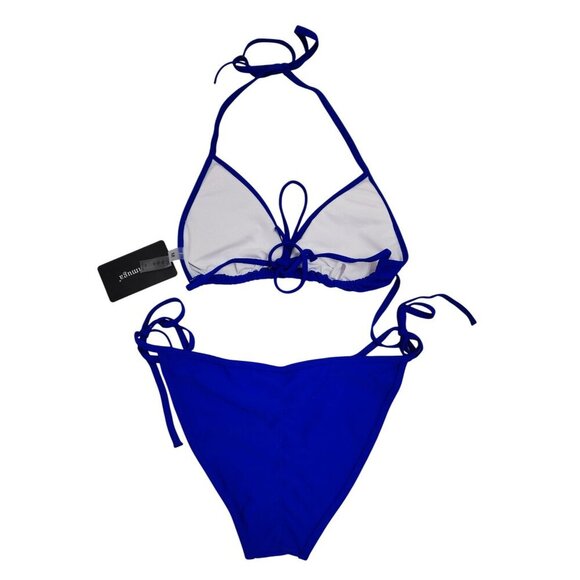 Two-Piece Blue Halter Bikini Set  Adjustable Triangle Top Tie-Side Bottoms SZ M - Picture 2 of 7